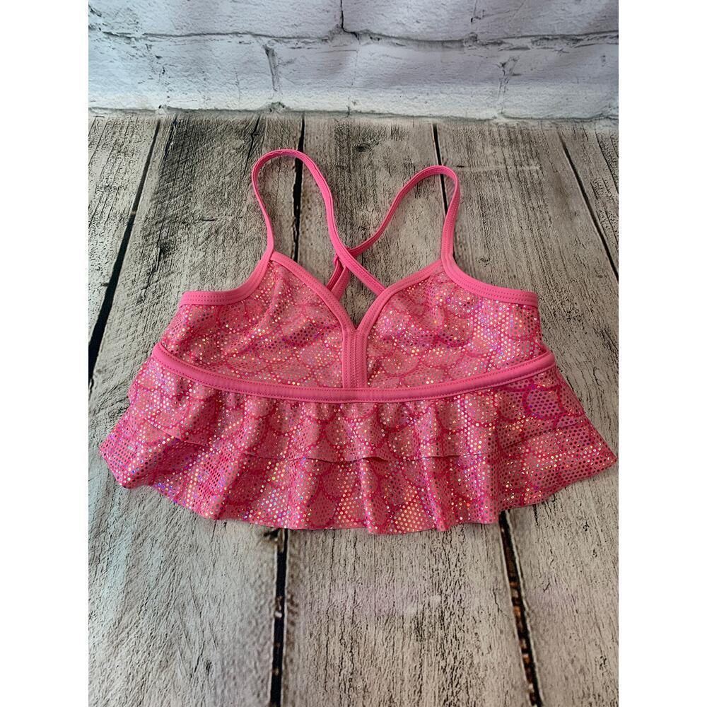JUSTICE Girl’s Pink Silver Ruffled Tankini Top / Size: 8